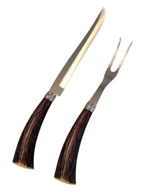 50s Washington Forge Carving Set Shiefeid Mirilium Stainless Steel Faux Antler